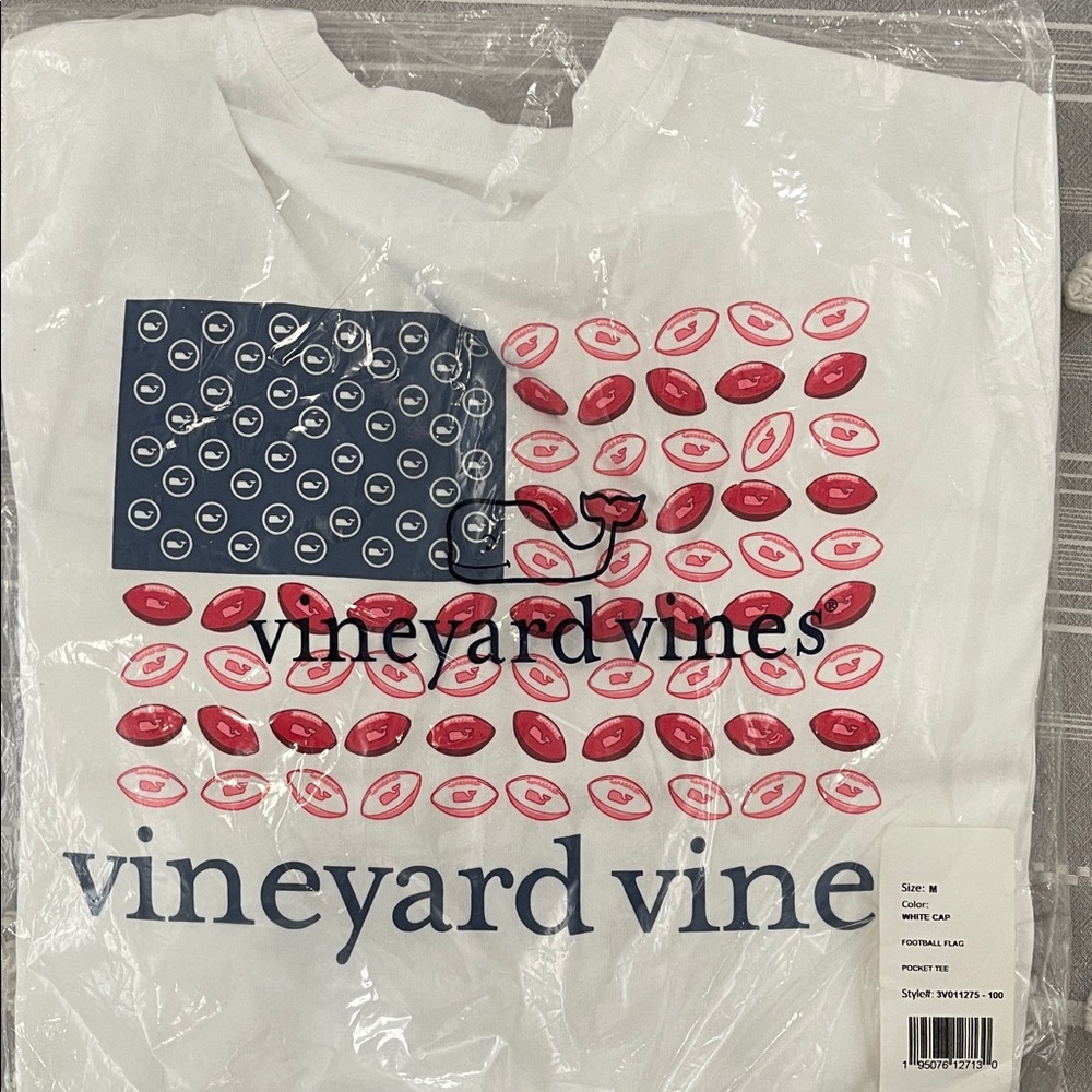 Vineyard Vines White Tee with Red and Blue Flag Design